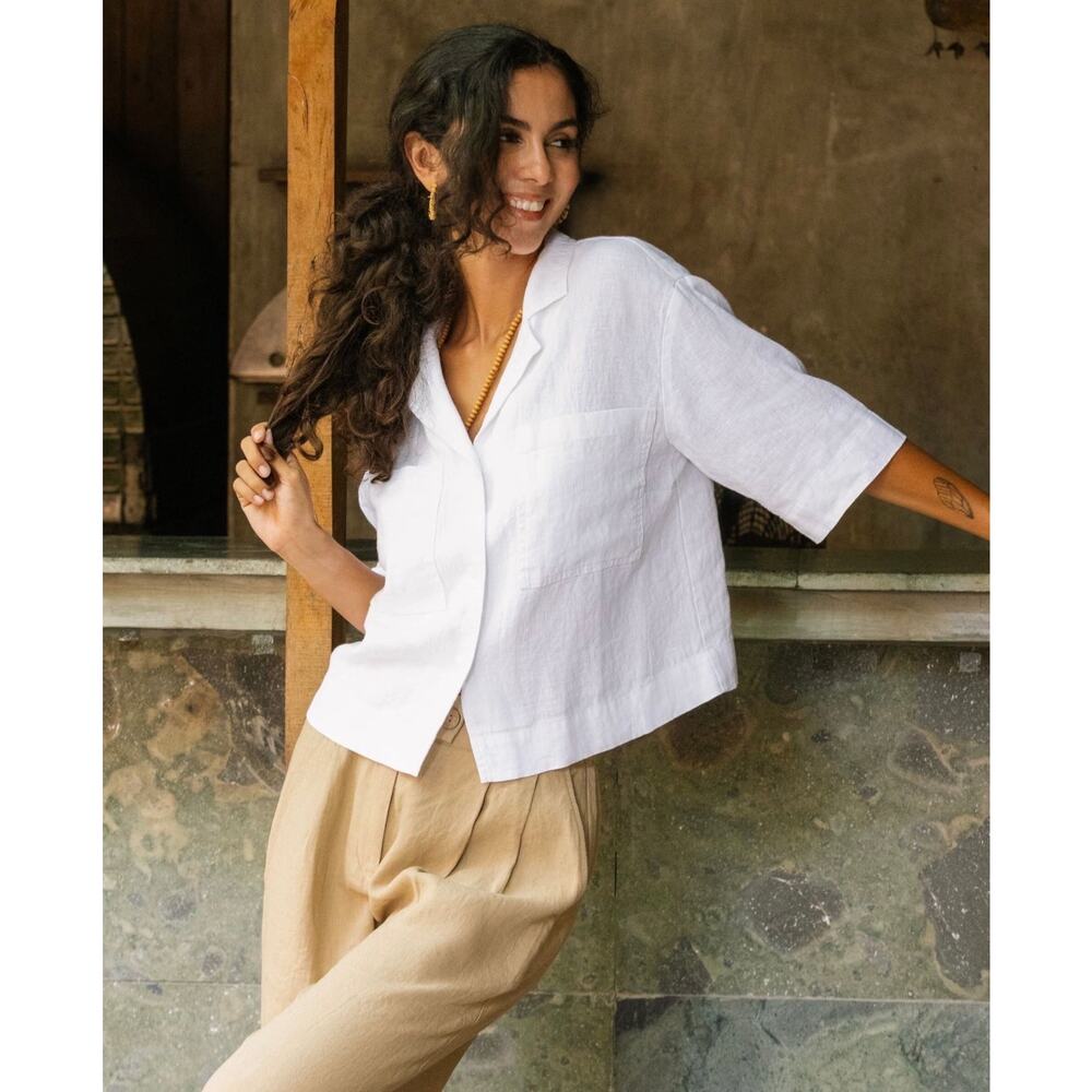 Orvis 100% Linen Button Front Shirt Womens Lg 1416 White Lightweight Summer Top